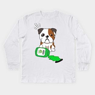 Cute English Bulldog Spilled Wasabi sauce Kids Long Sleeve T-Shirt